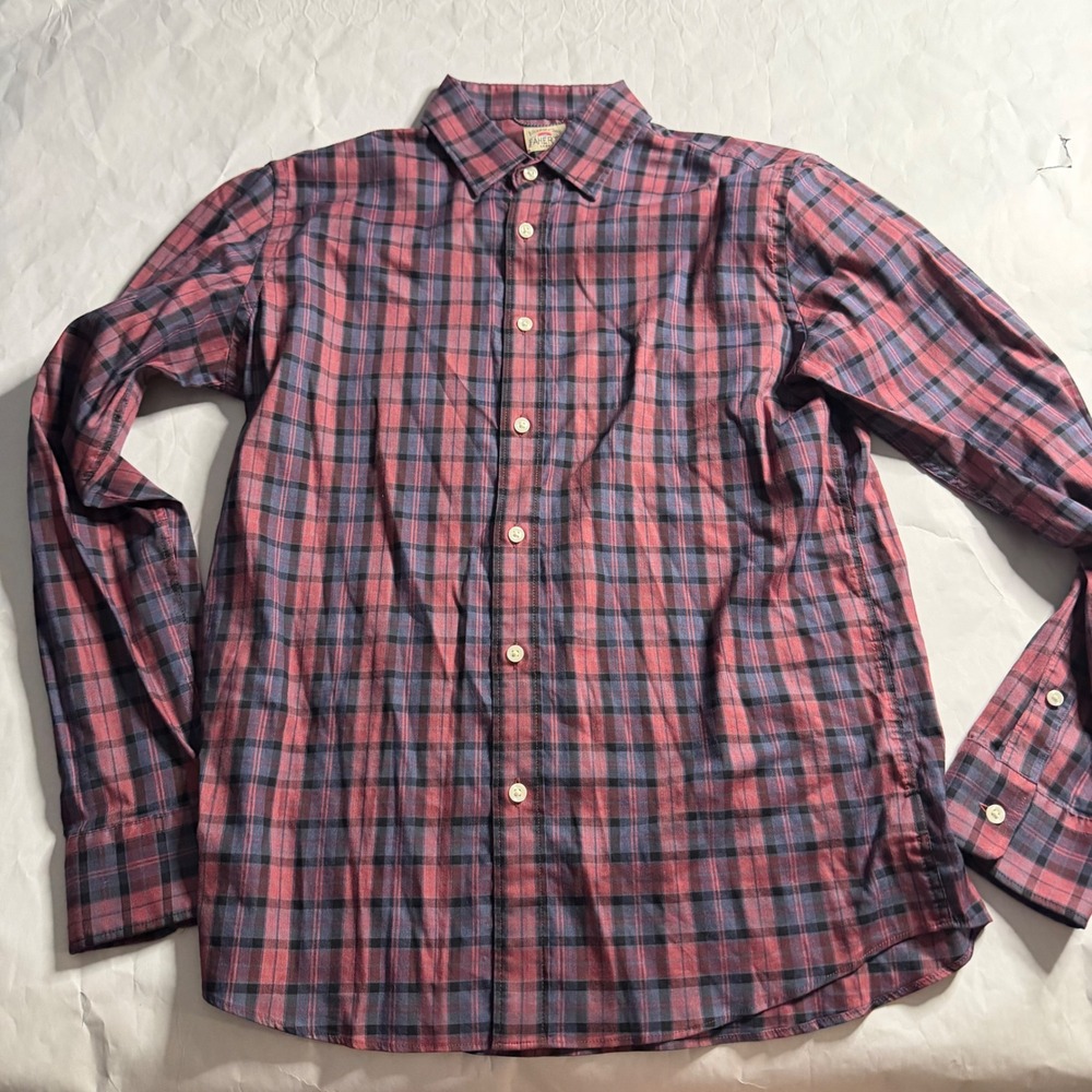 Faherty Brand Mens Plaid Button Down Long Sleeve Shirt Red Blue Stretch‎ Size M